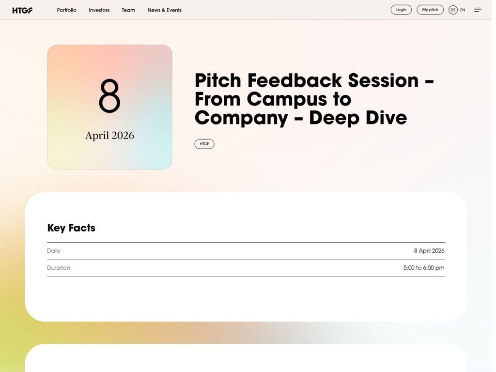 Pitch Feedback Session – From Campus to Company – Deep Dive website