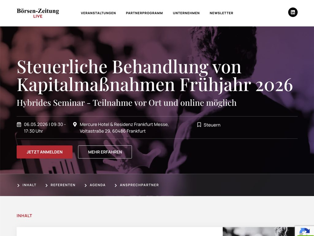 Steuerliche Behandlung von Kapitalmaßnahmen Frühjahr 2026 website