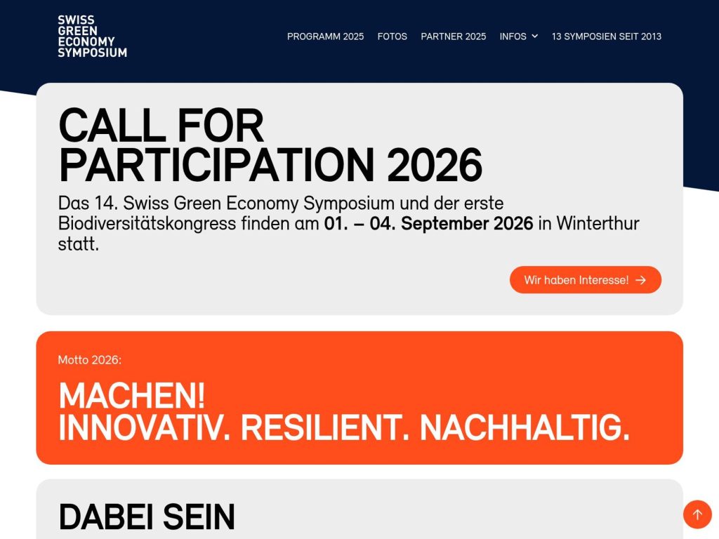 Swiss Green Economy Symposium 2026 website