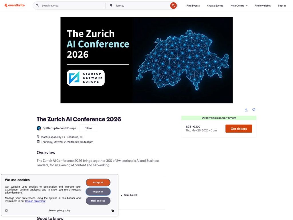 The Zurich AI Conference 2026 website
