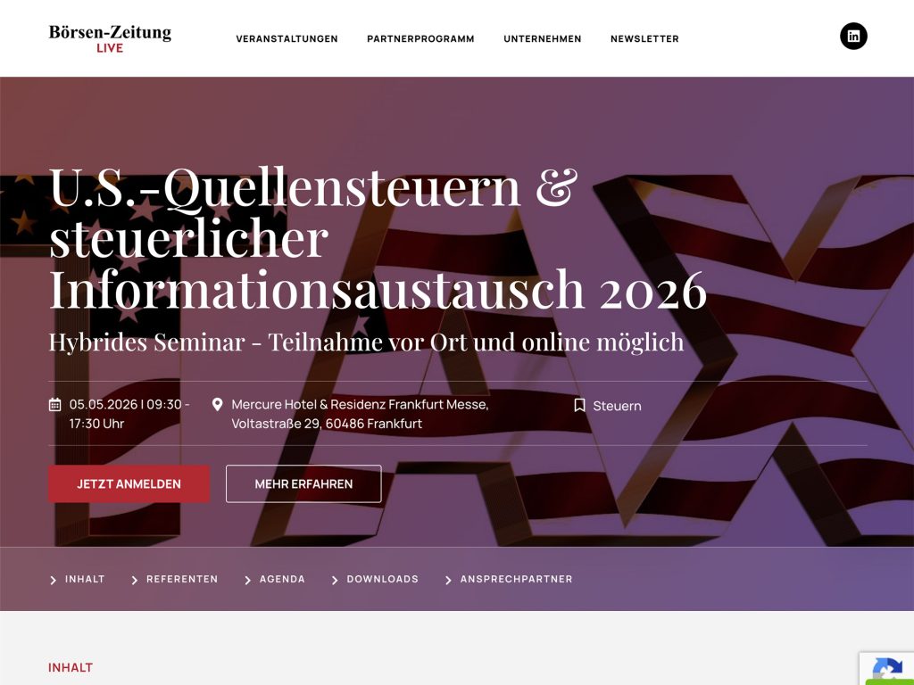 U.S.-Quellensteuern & steuerlicher Informationsaustausch 2026 website