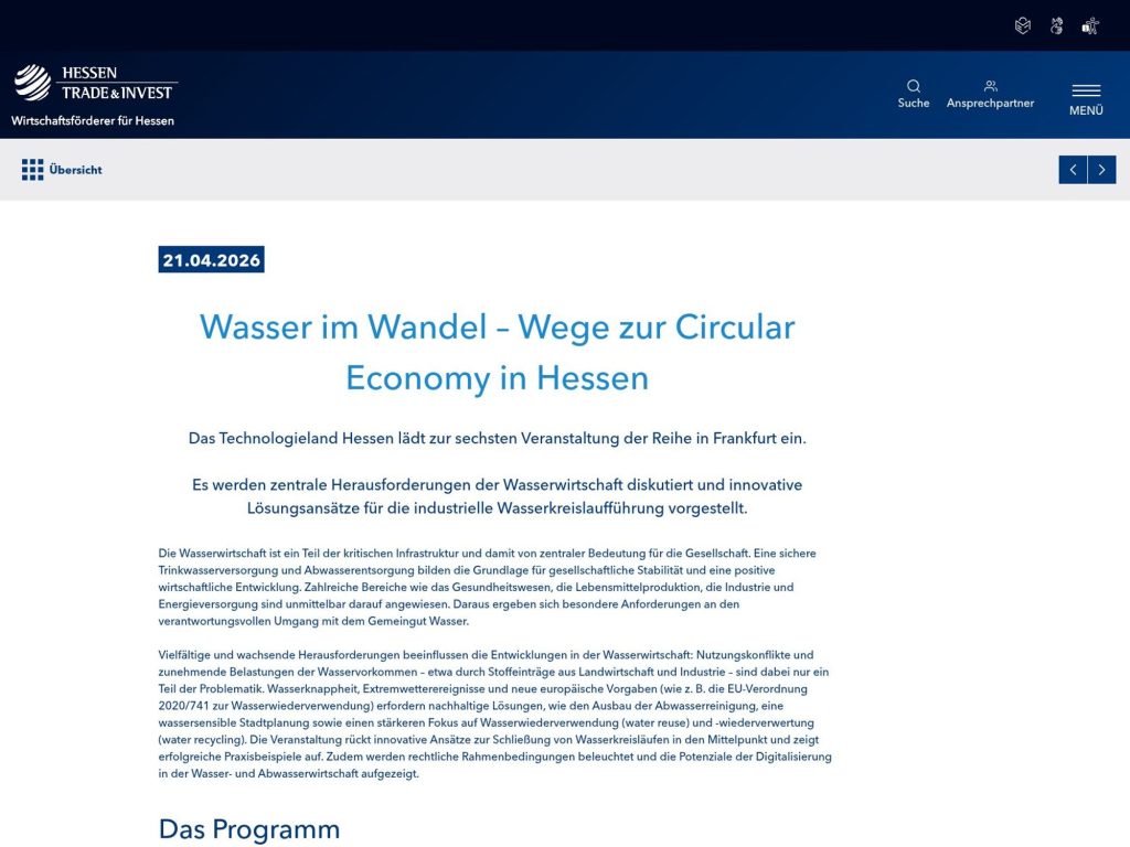 Wasser im Wandel – Wege zur Circular Economy in Hessen website