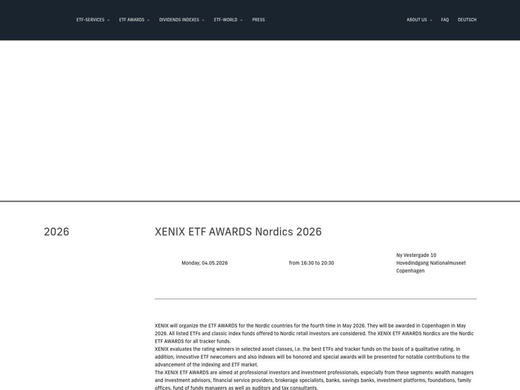 XENIX ETF AWARDS Nordics 2026 website