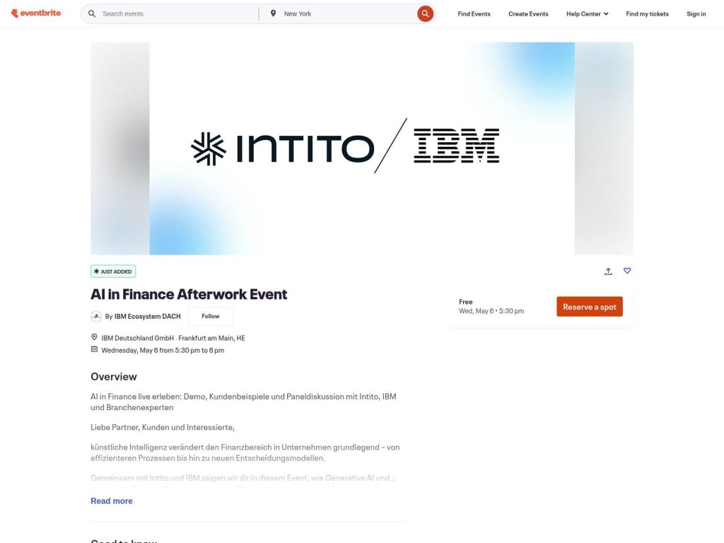 AI in Finance Afterwork Event website