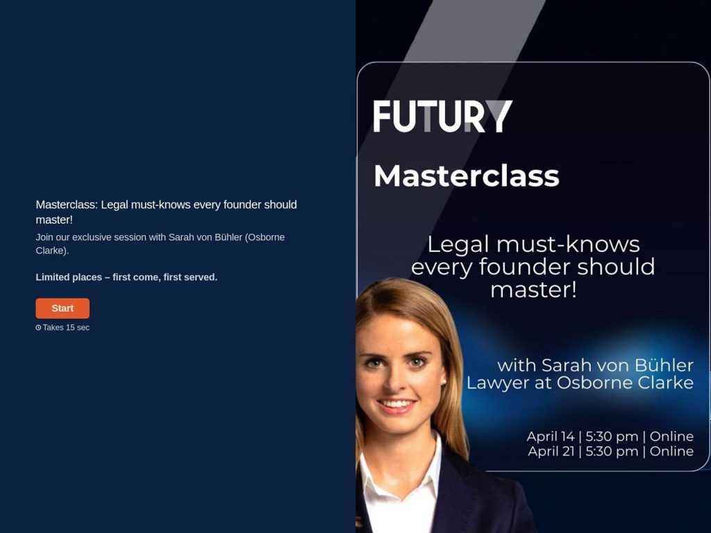 Futury Masterclass: Financing Your Startup website
