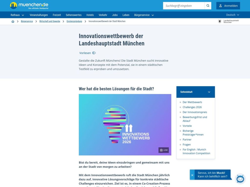 Innovationswettbewerb der Landeshauptstadt München 2026 website