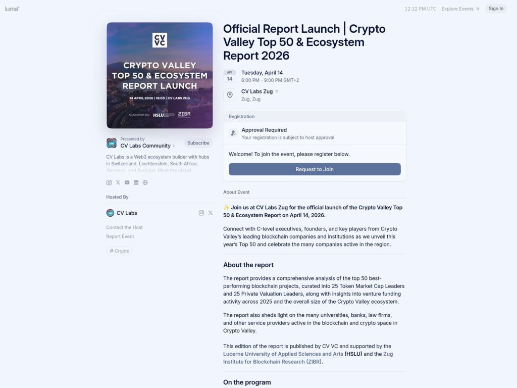 Official Report Launch | Crypto Valley Top 50 & Ecosystem Report 2026 website