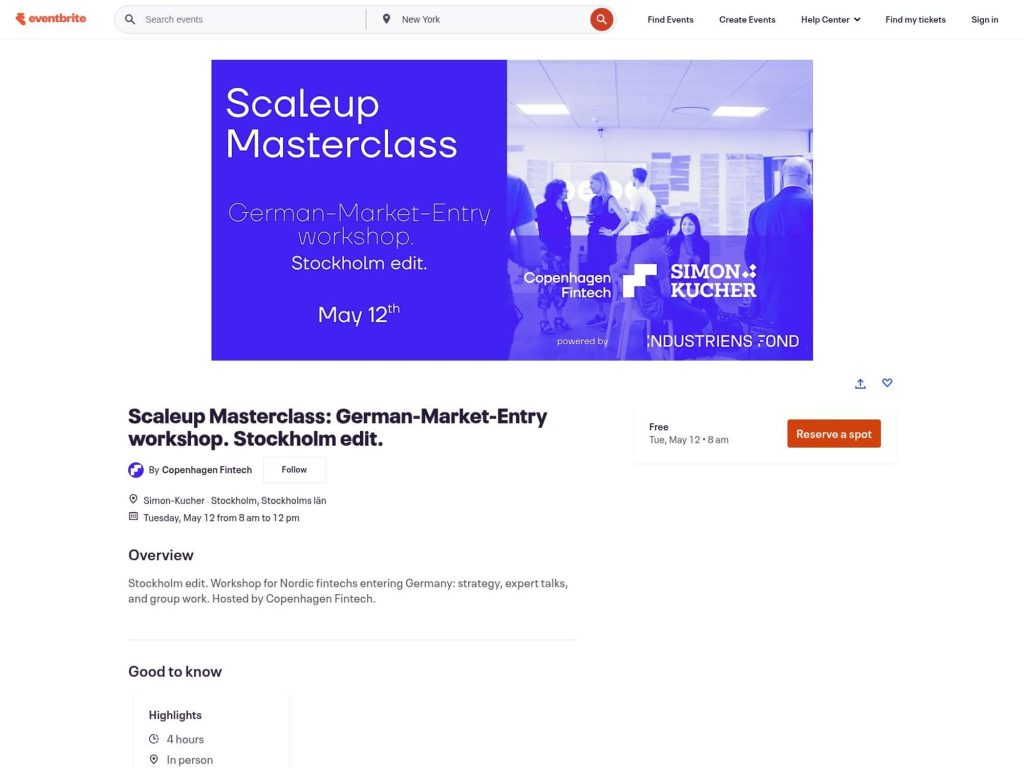 Scaleup Masterclass: German-Market-Entry workshop. Stockholm edit. website