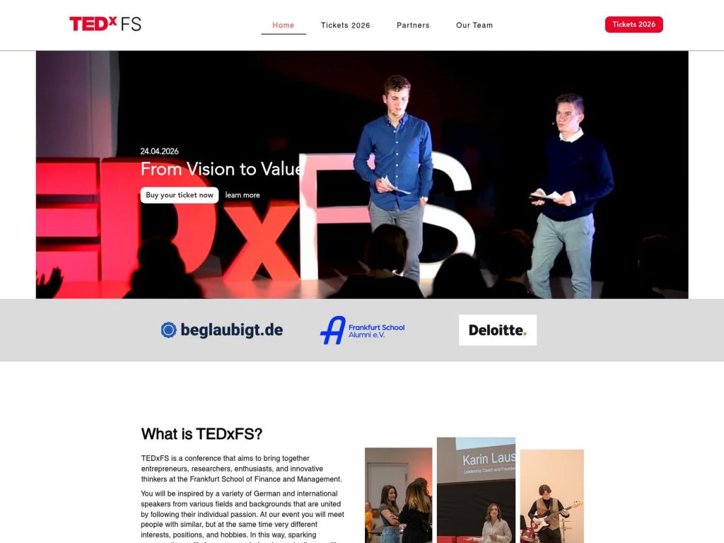 TEDxFS 2026 - From Vision to Value website