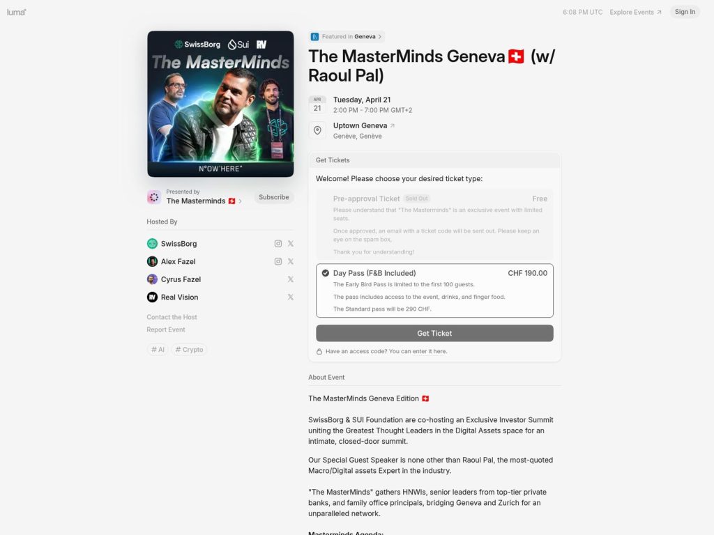 The MasterMinds Geneva (w/ Raoul Pal) website