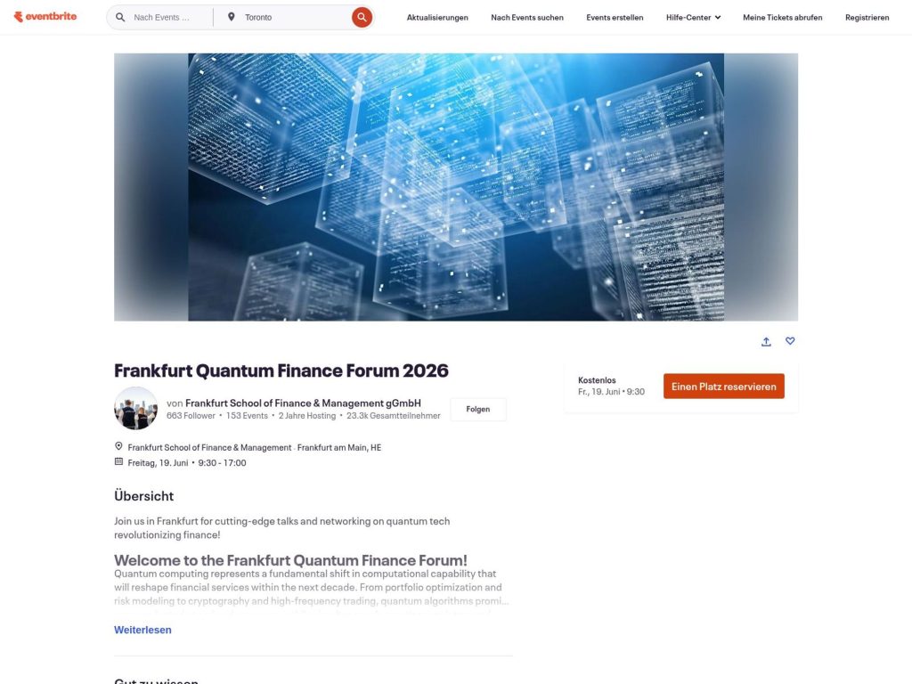 Frankfurt Quantum Finance Forum 2026 website