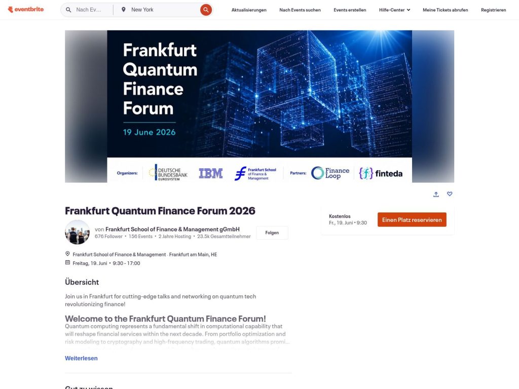 Frankfurt Quantum Finance Forum 2026 website