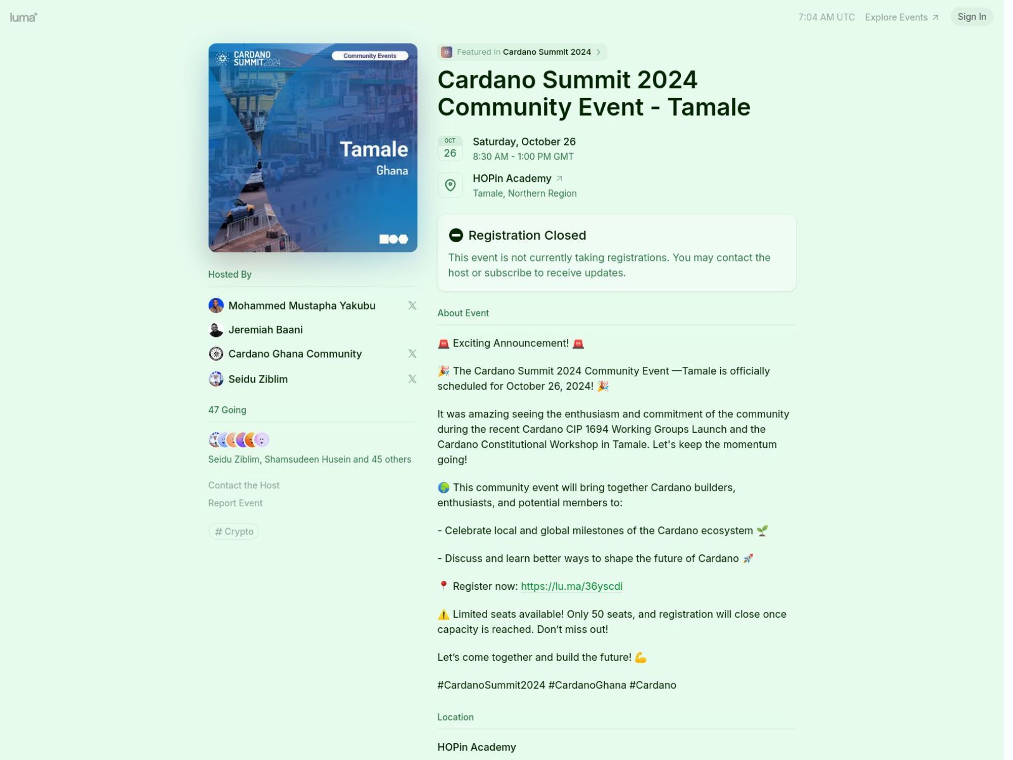 Cardano Summit 2024 Community Event - Tamale screenshot