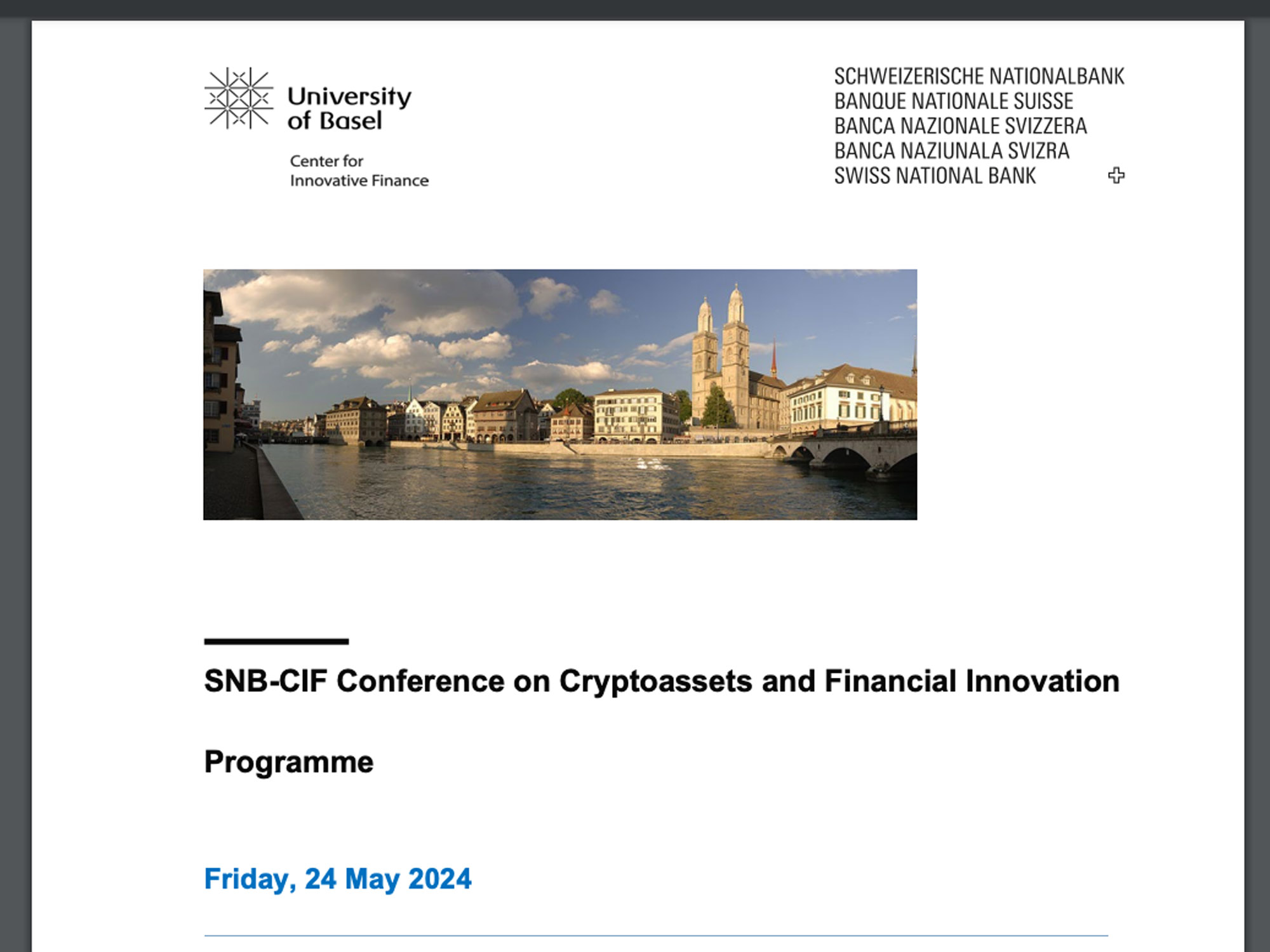 SNB-CIF Conference on Cryptoassets and Financial Innovation screenshot