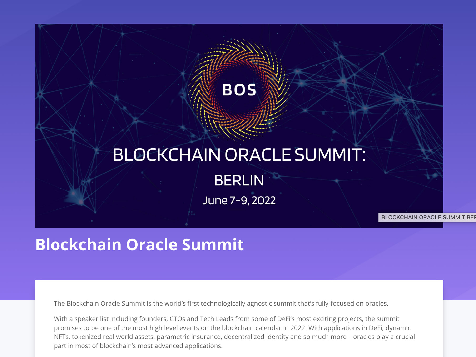 Blockchain Oracle Summit - BOS 2022 screenshot