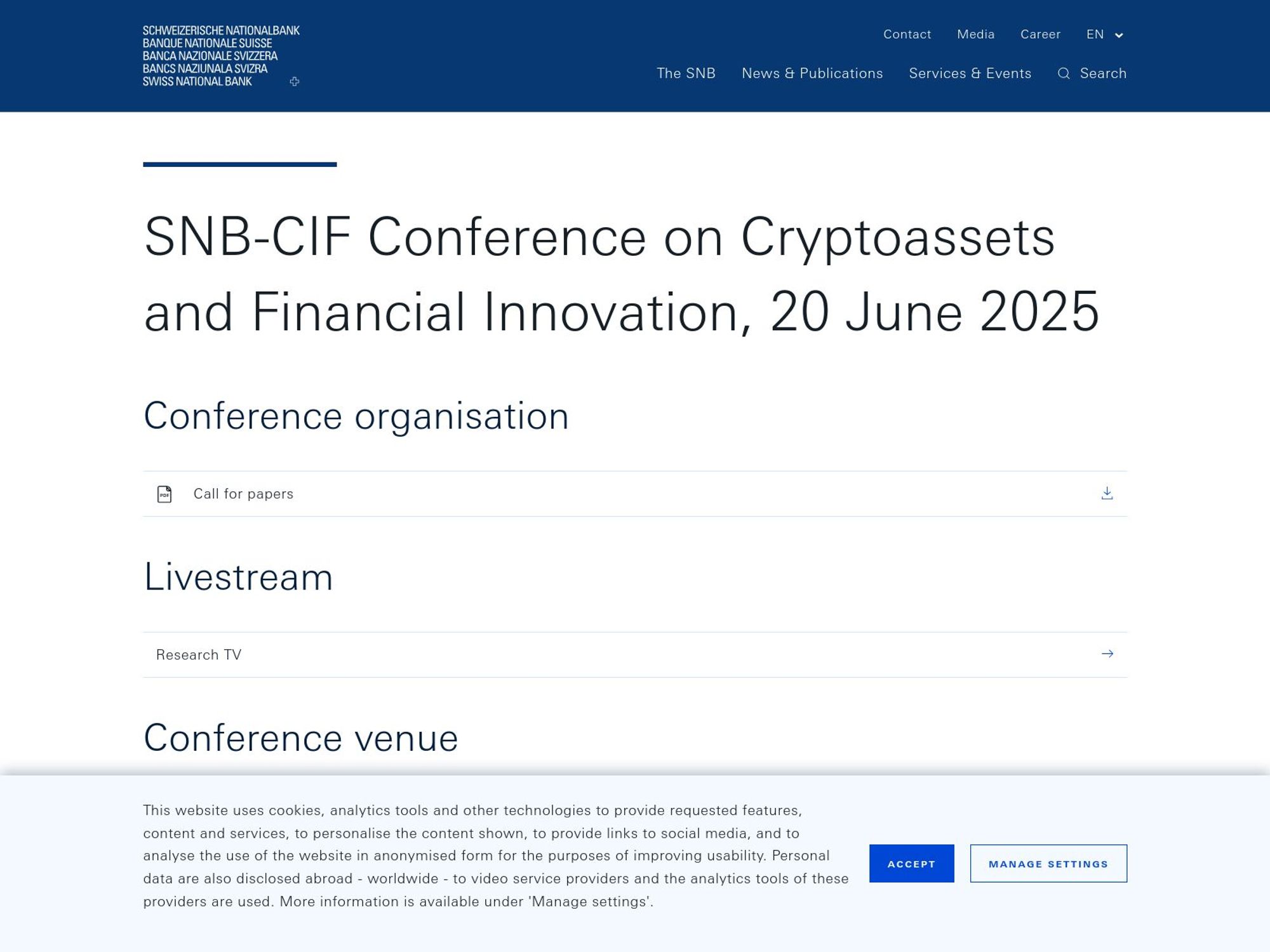 SNB-CIF Conference on Cryptoassets and Financial Innovation screenshot