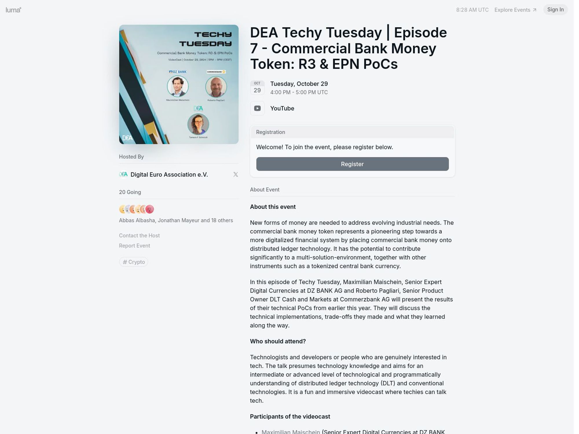 DEA Techy Tuesday | Episode 7 - Commercial Bank Money Token: R3 & EPN PoCs screenshot