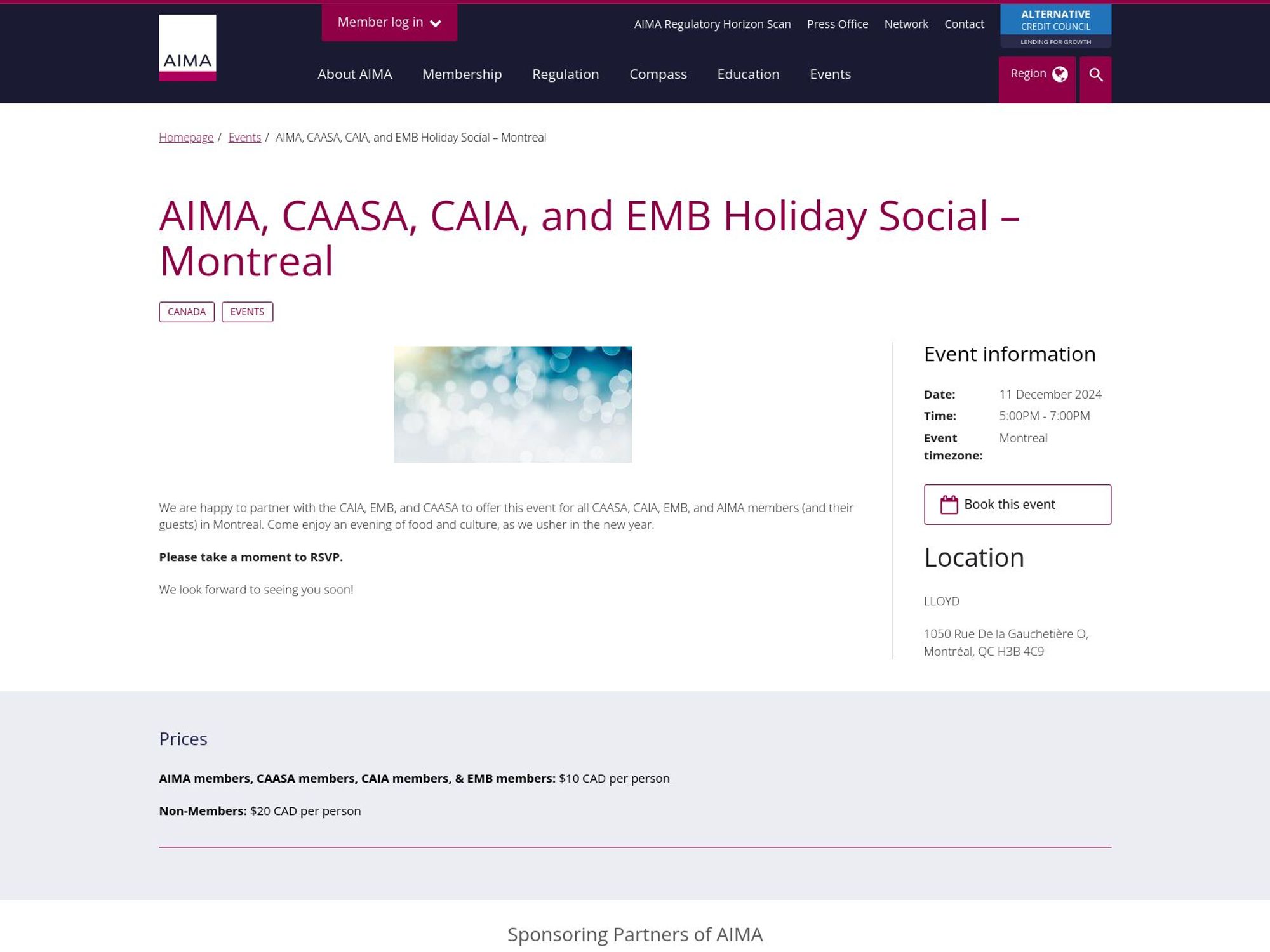 AIMA, CAASA, CAIA, and EMB Holiday Social screenshot