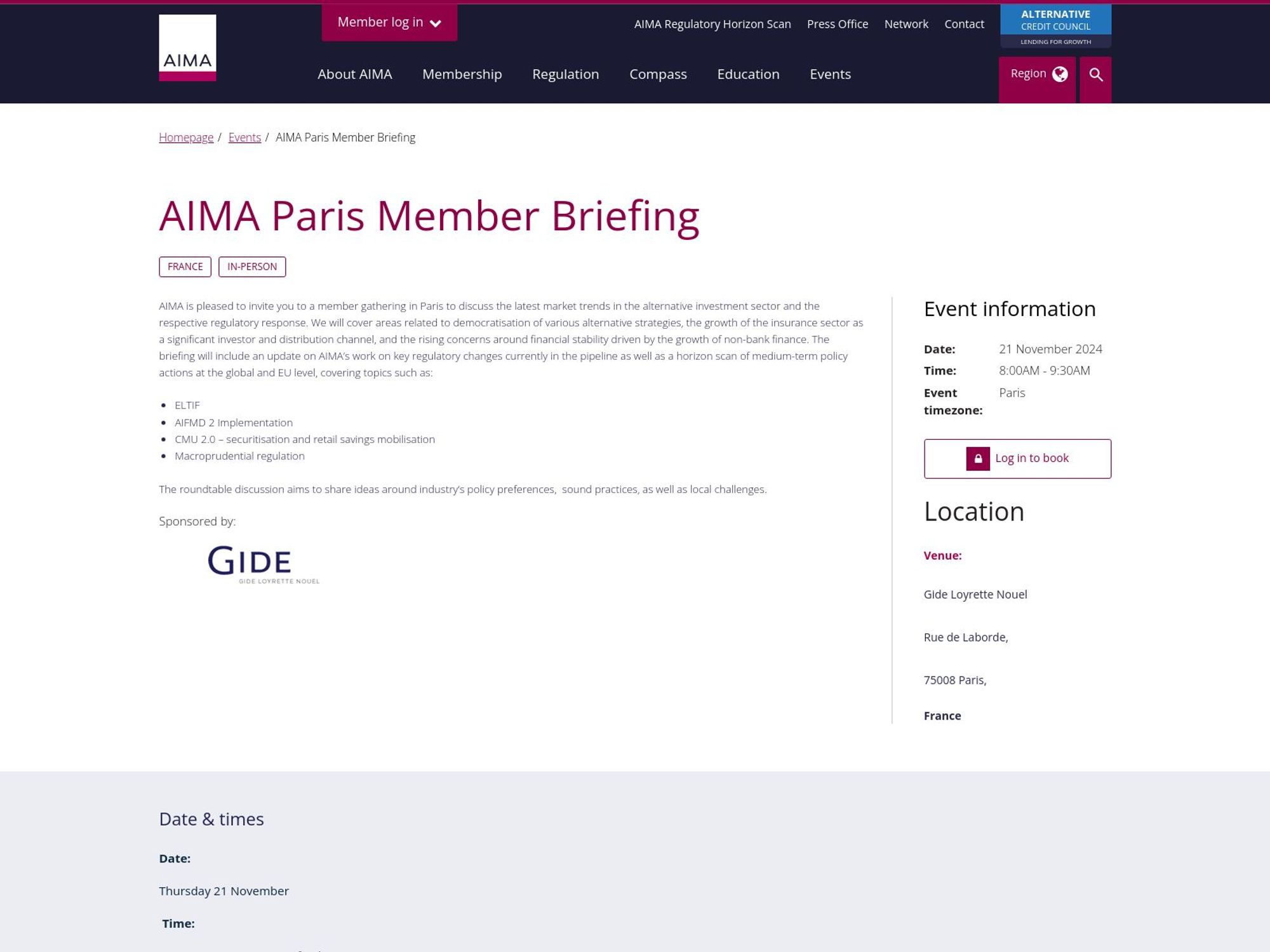 AIMA Paris Member Briefing screenshot