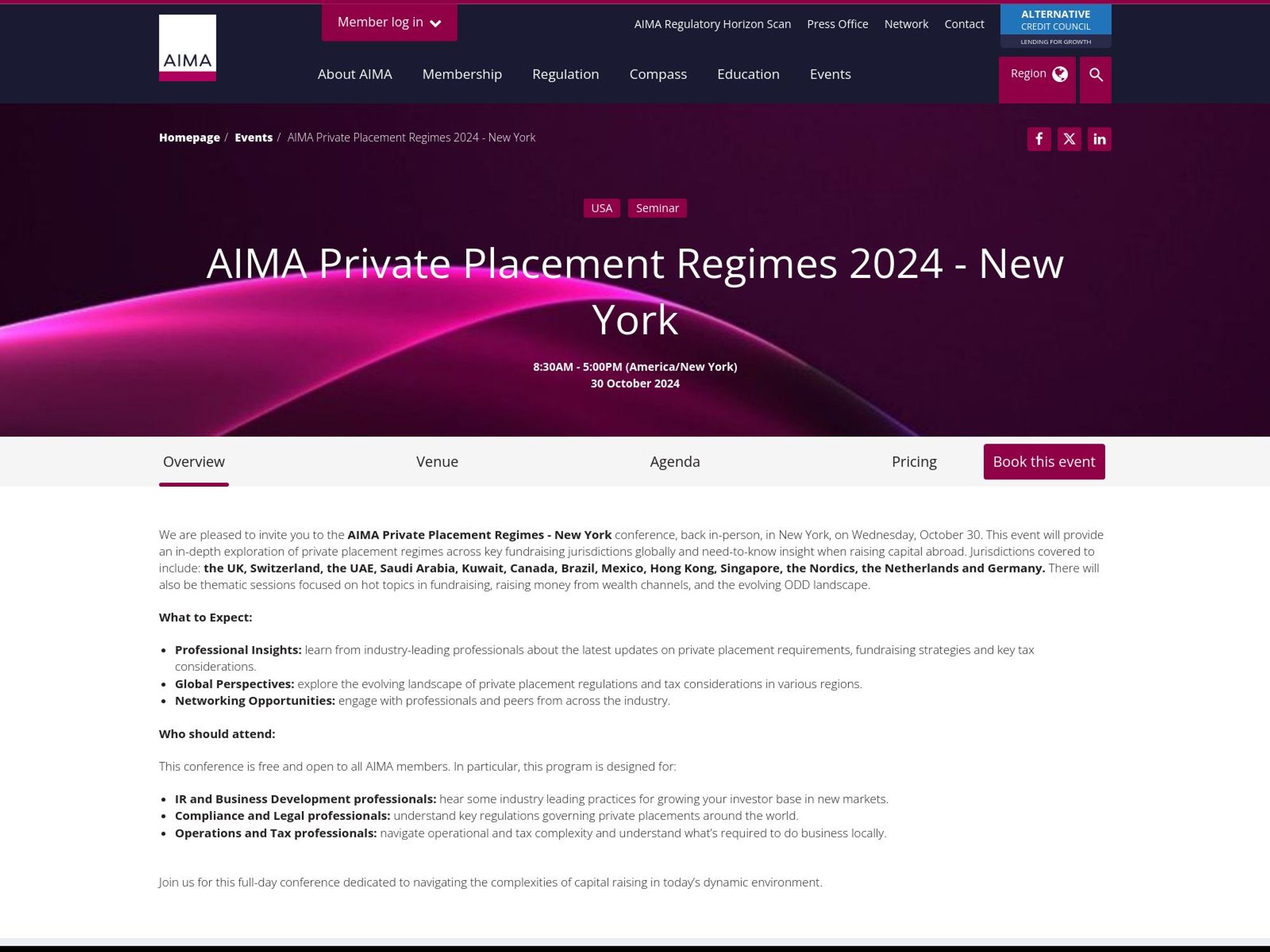 AIMA Private Placement Regimes 2024 screenshot