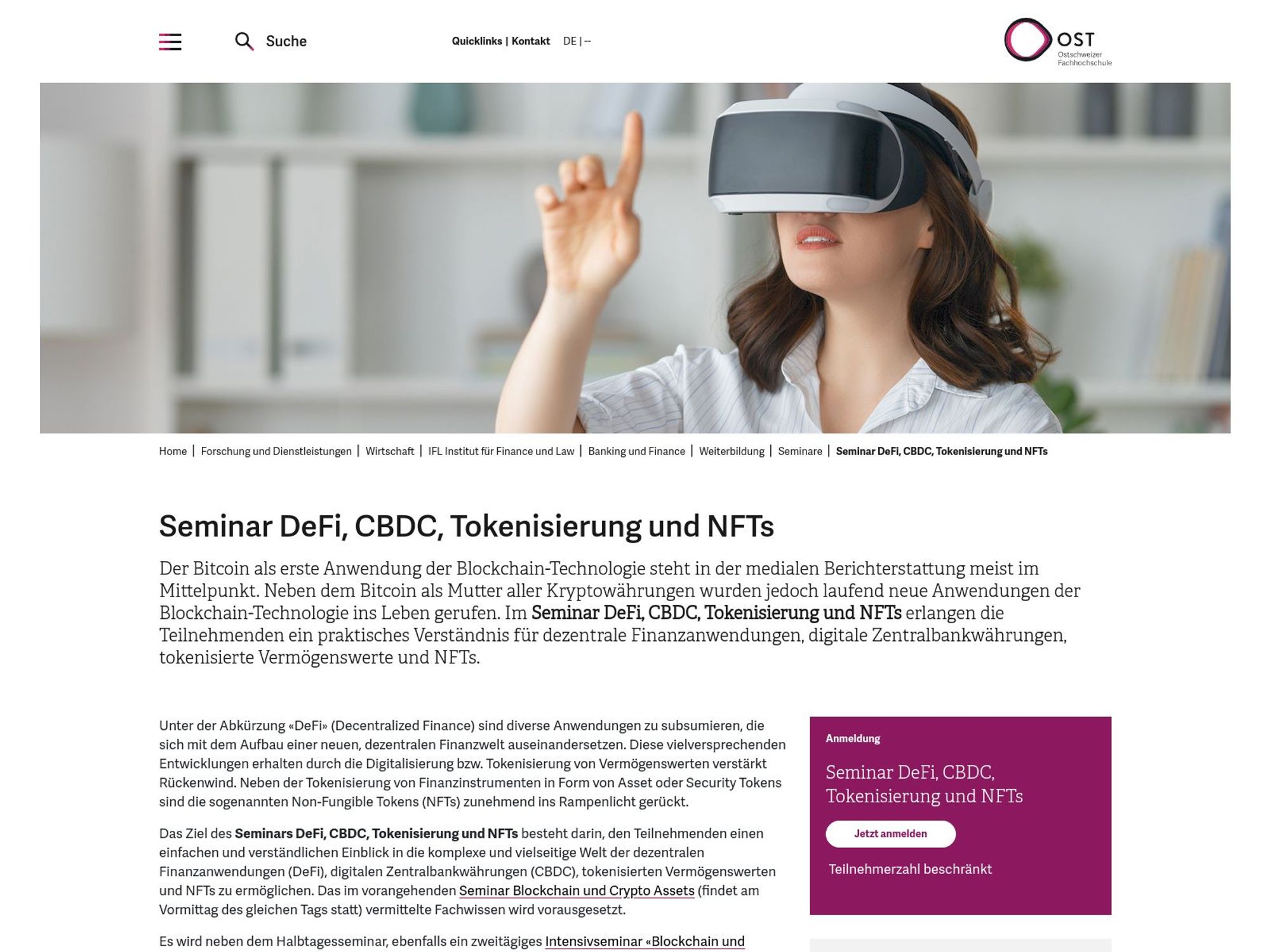 Seminar DeFi, CBDC, Tokenisierung und NFTs screenshot