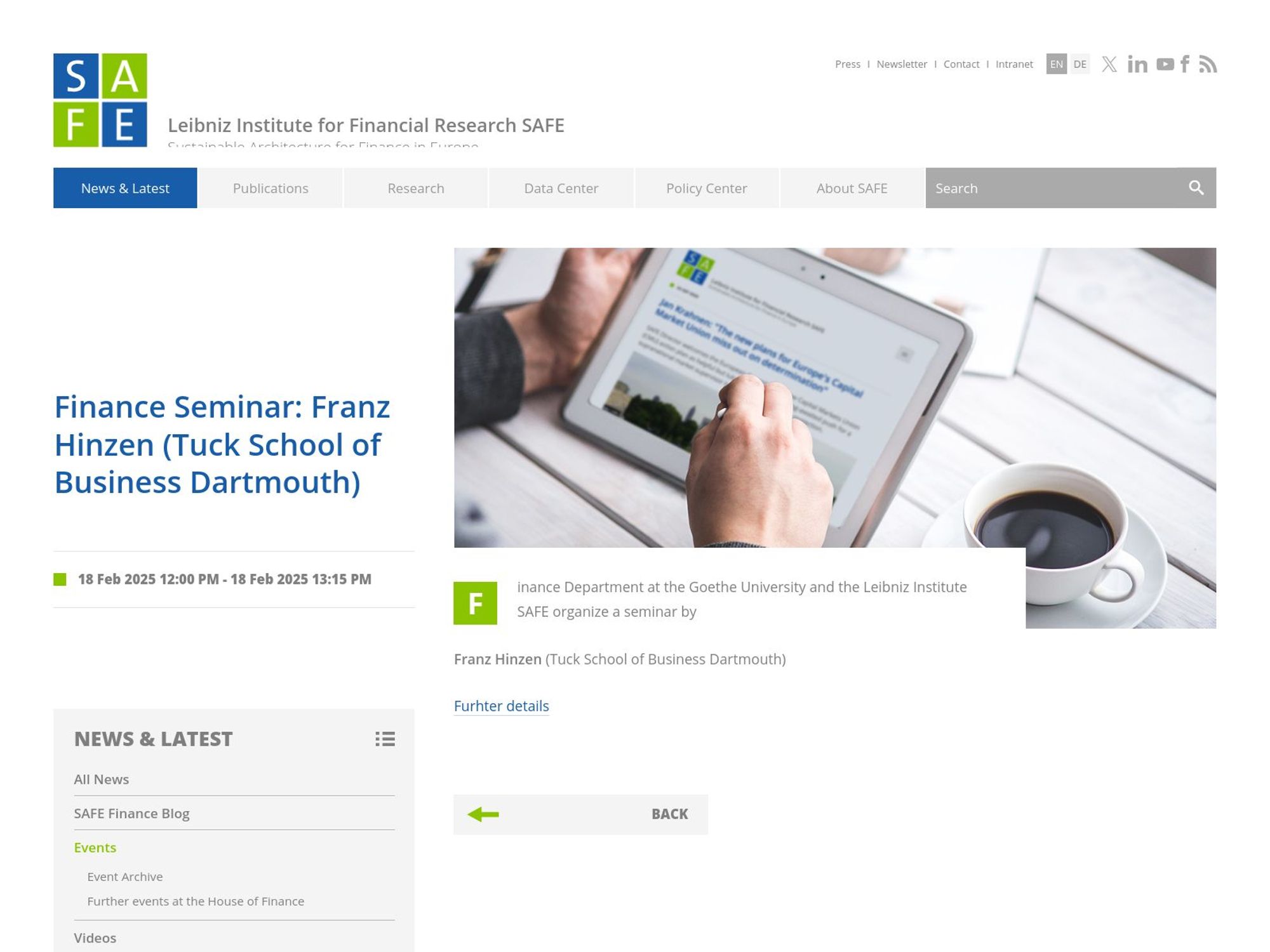 Finance Seminar: Franz Hinzen (Tuck School of Business Dartmouth) screenshot