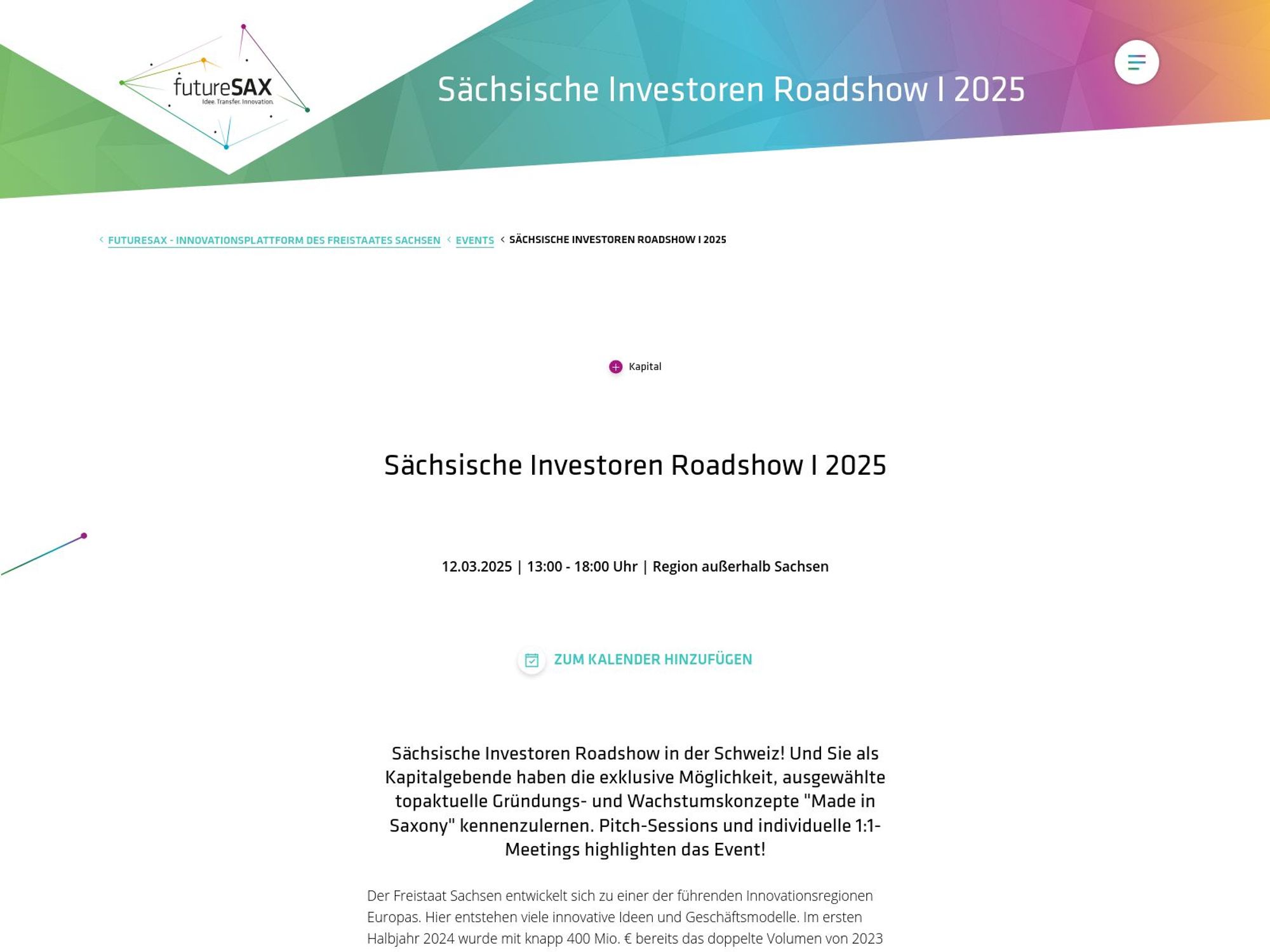 Sächsische Investoren Roadshow I - Schweiz screenshot