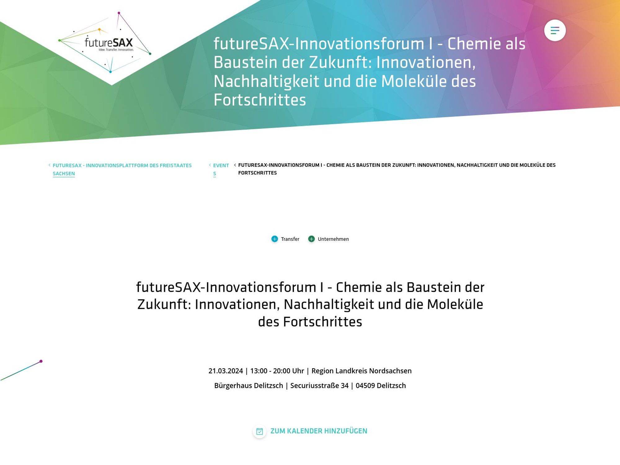 futureSAX-Innovationsforum I - Chemie als Baustein der Zukunft screenshot
