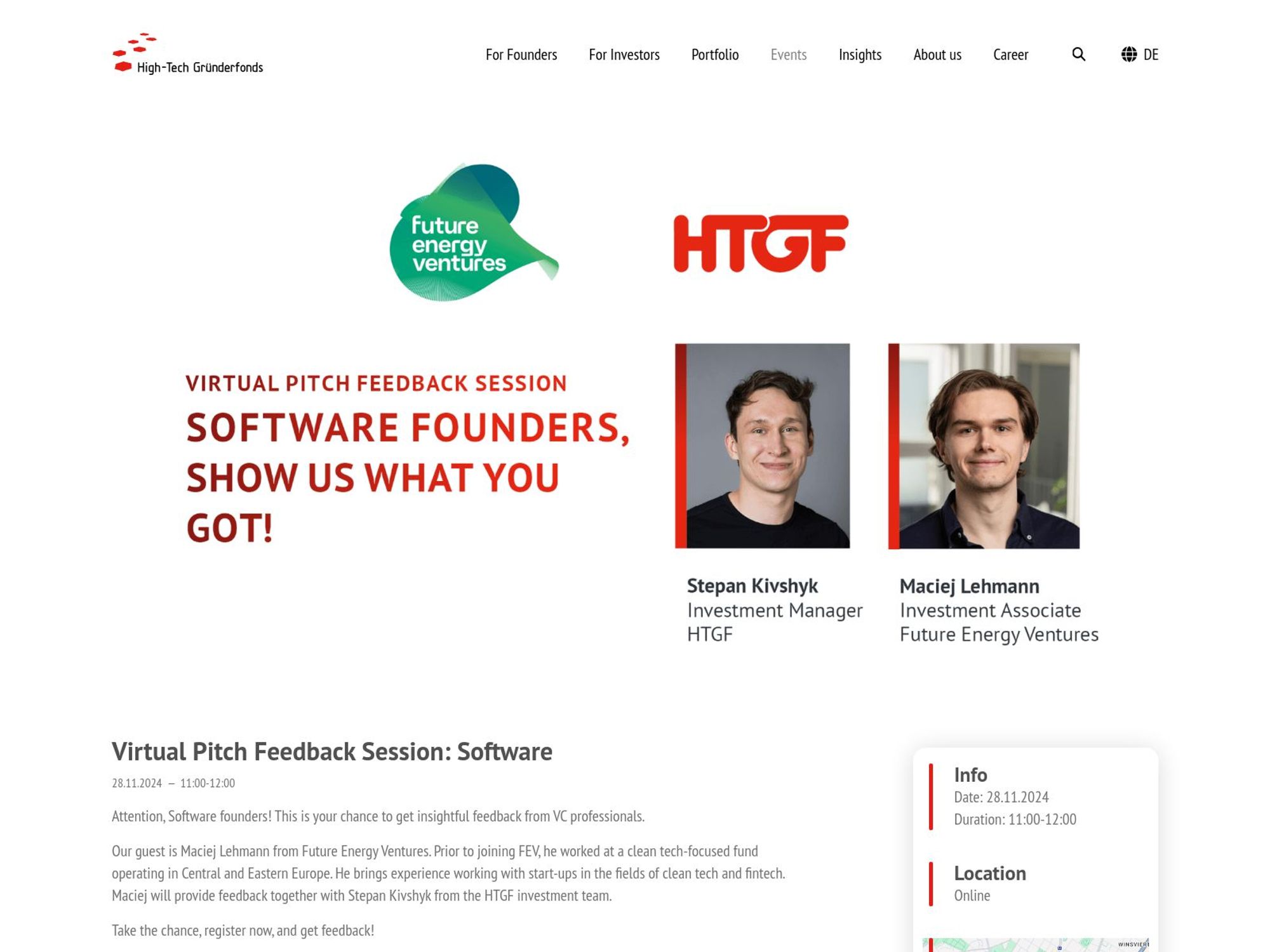 Virtual Pitch Feedback Session: Software screenshot