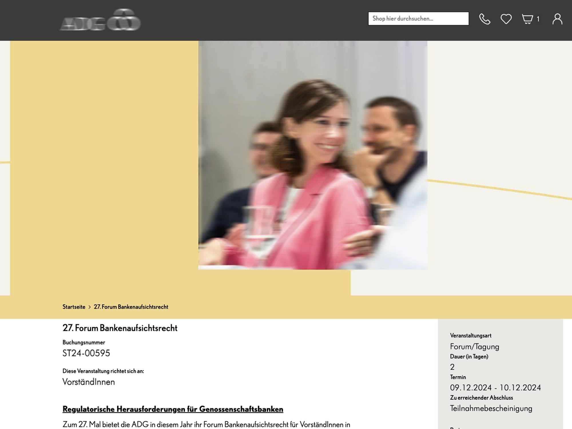 ADG: 27. Forum Bankenaufsichtsrecht screenshot