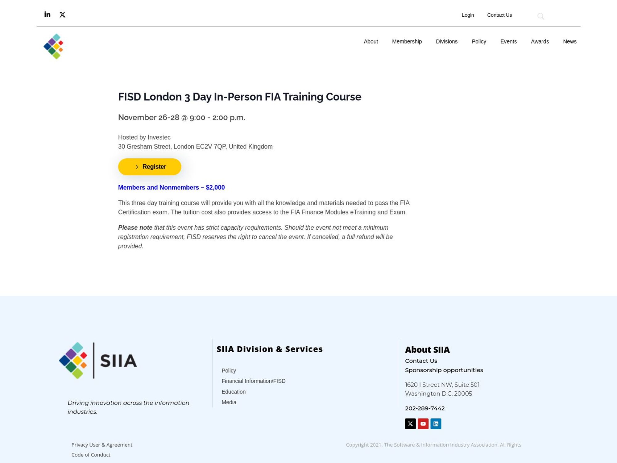 FISD London 3 Day In-Person FIA Training Course screenshot