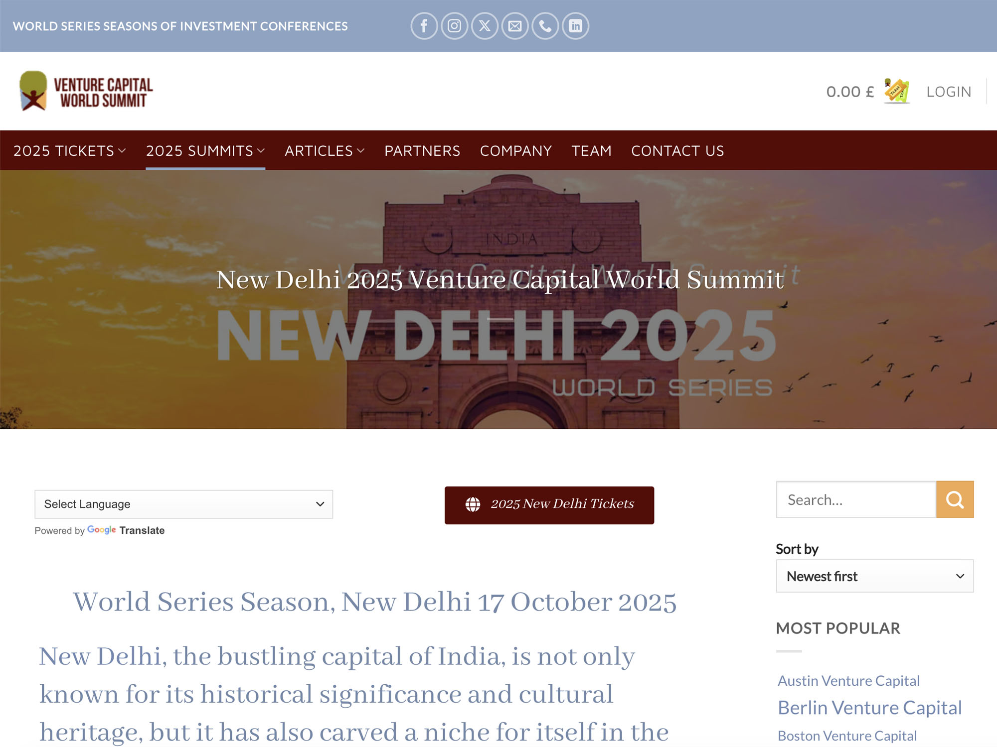 New Delhi 2025 Venture Capital World Summit website