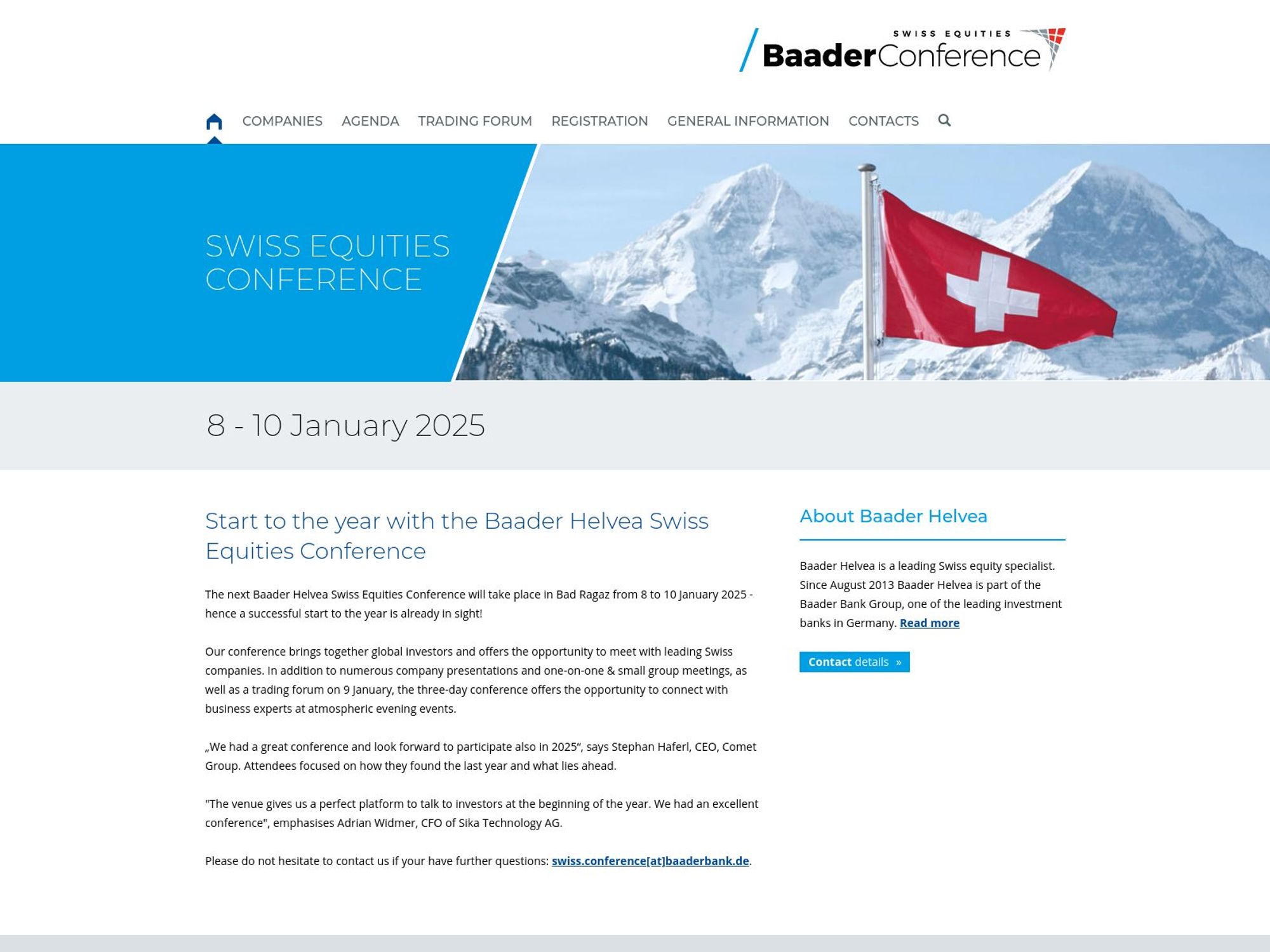 Baader Helvea Swiss Equities Conference screenshot
