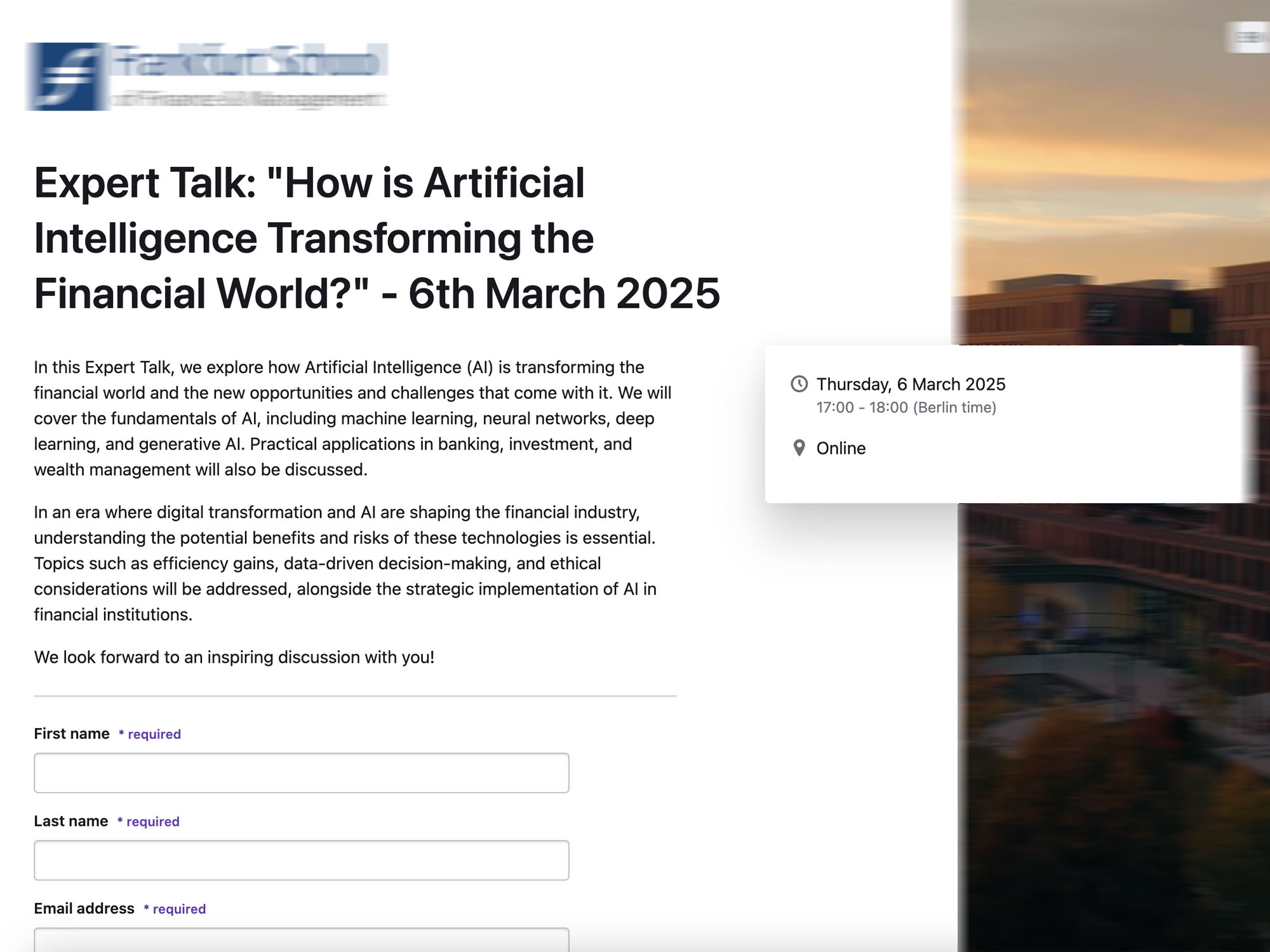 Frankfurt School: How is Artificial Intelligence Transforming the Financial World? screenshot