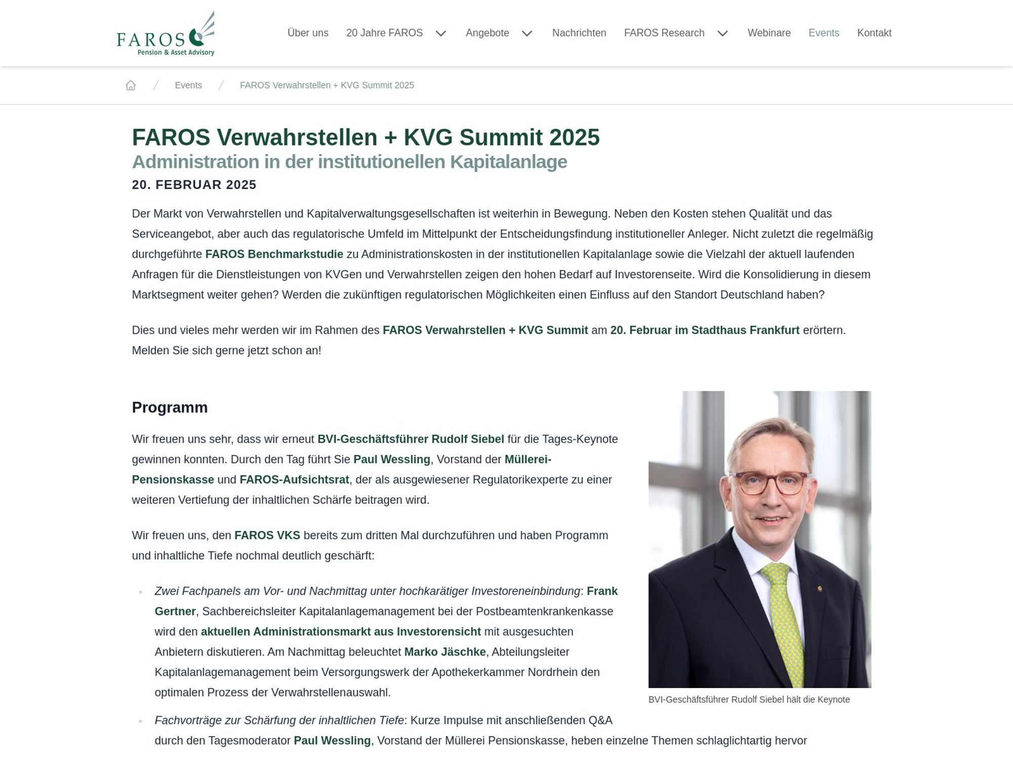 FAROS Verwahrstellen + KVG Summit 2025 screenshot