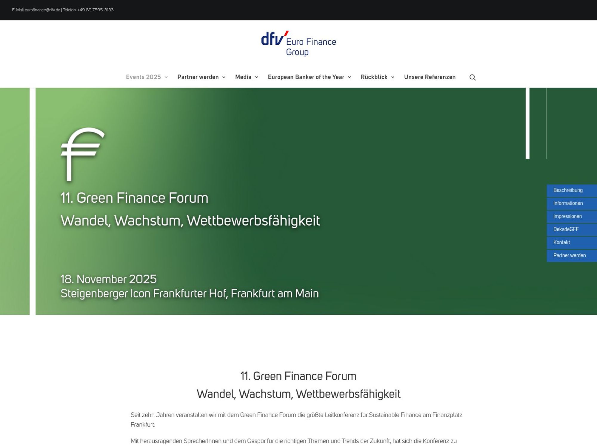 11. Green Finance Forum - Wandel, Wachstum, Wettbewerbsfähigkeit website