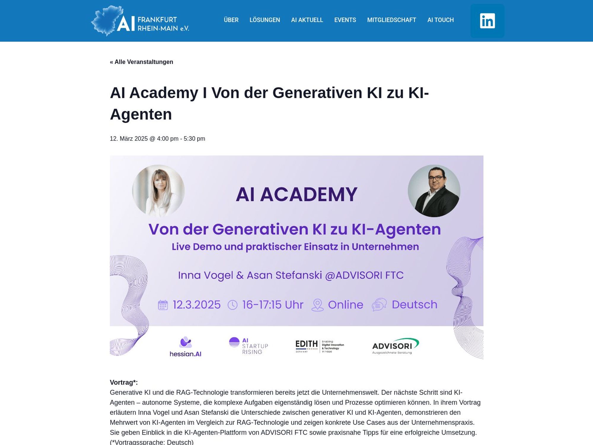 AI Academy I Von der Generativen KI zu KI-Agenten - Hessian.AI screenshot