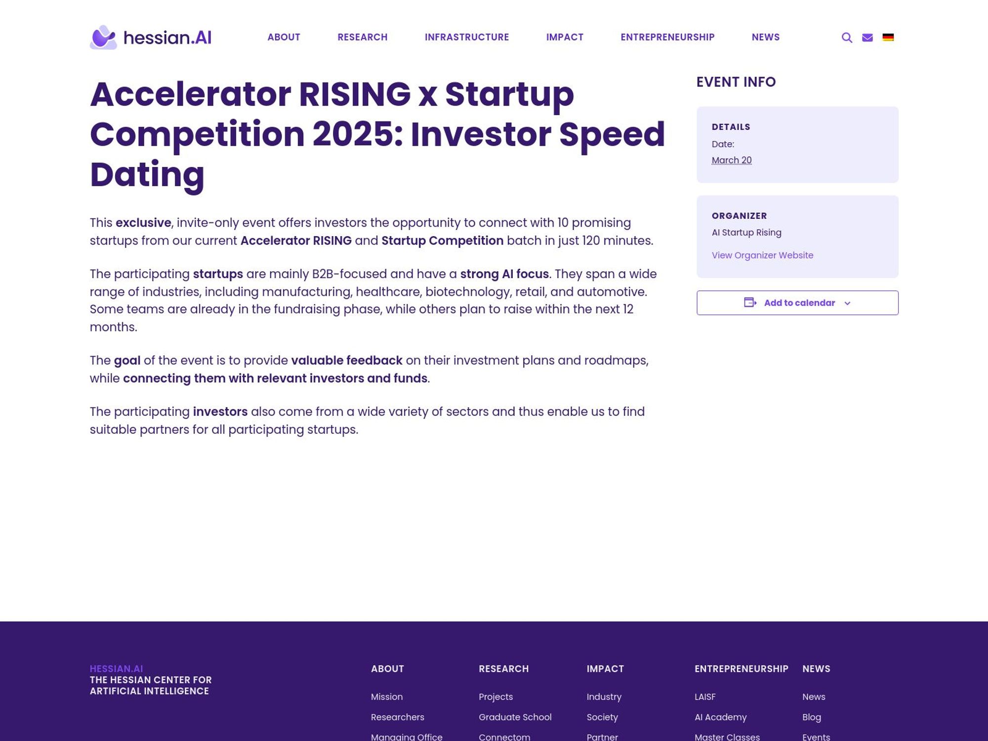 Accelerator RISING x Startup Competition 2025: Investor Speed Dating screenshot