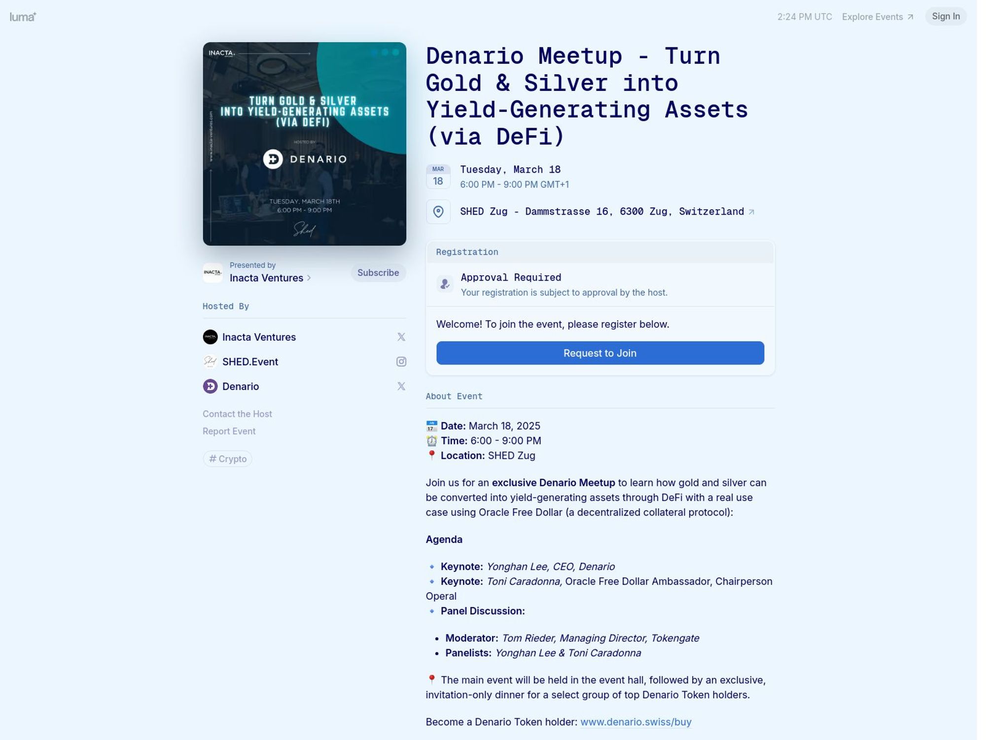 Denario Meetup - Turn Gold & Silver into Yield-Generating Assets (via DeFi) screenshot