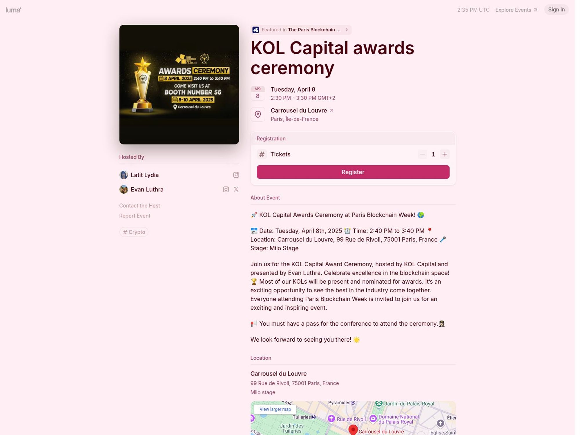 KOL Capital awards ceremony screenshot