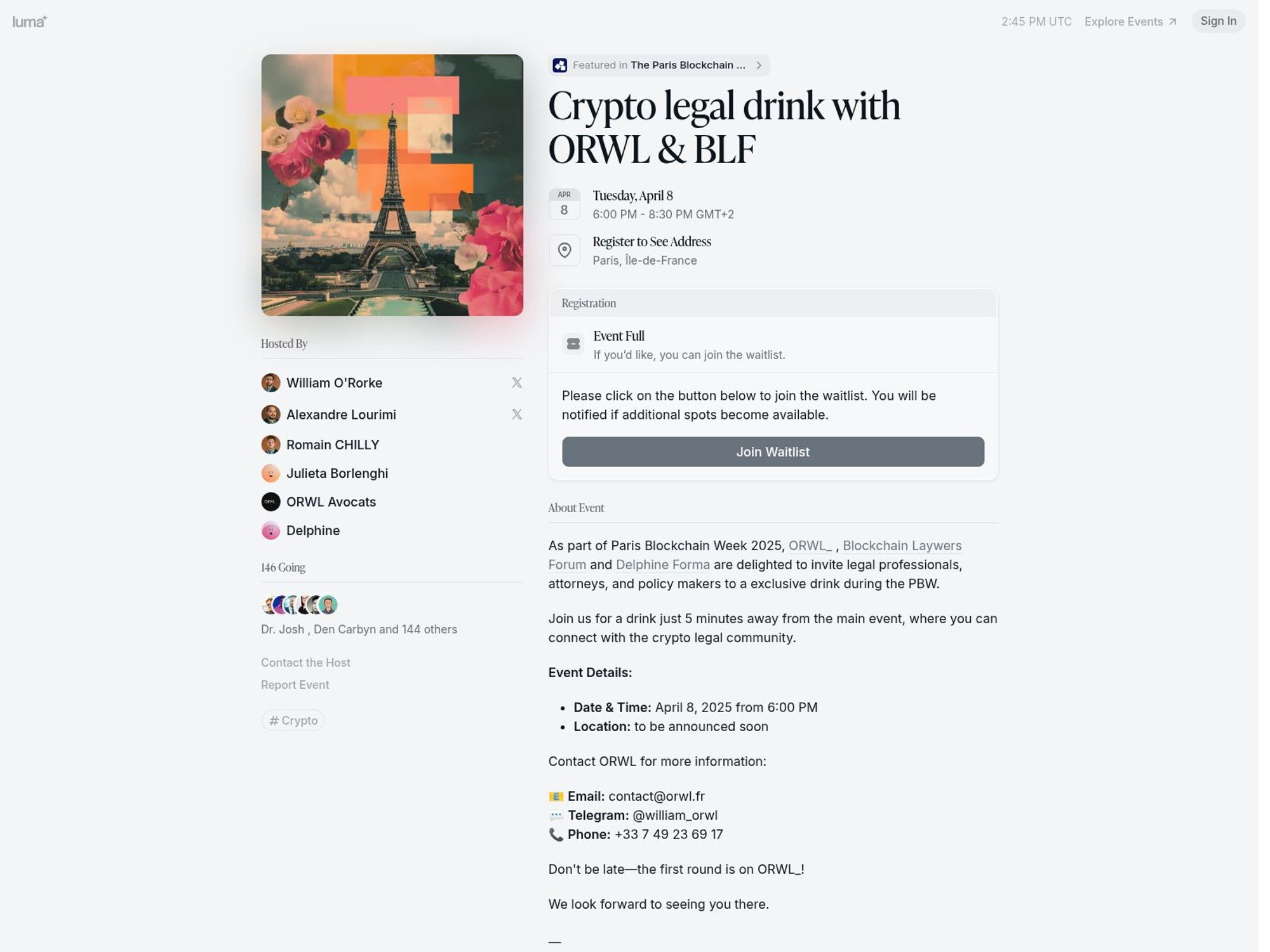 Crypto legal drink with ORWL & BLF screenshot