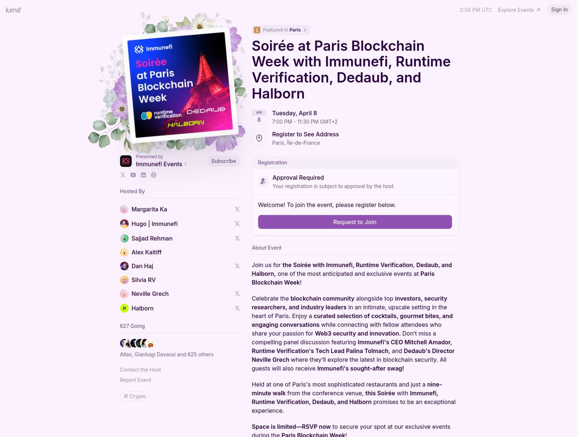 Soirée at Paris Blockchain Week with Immunefi, Runtime Verification, Dedaub, and Halbor screenshot