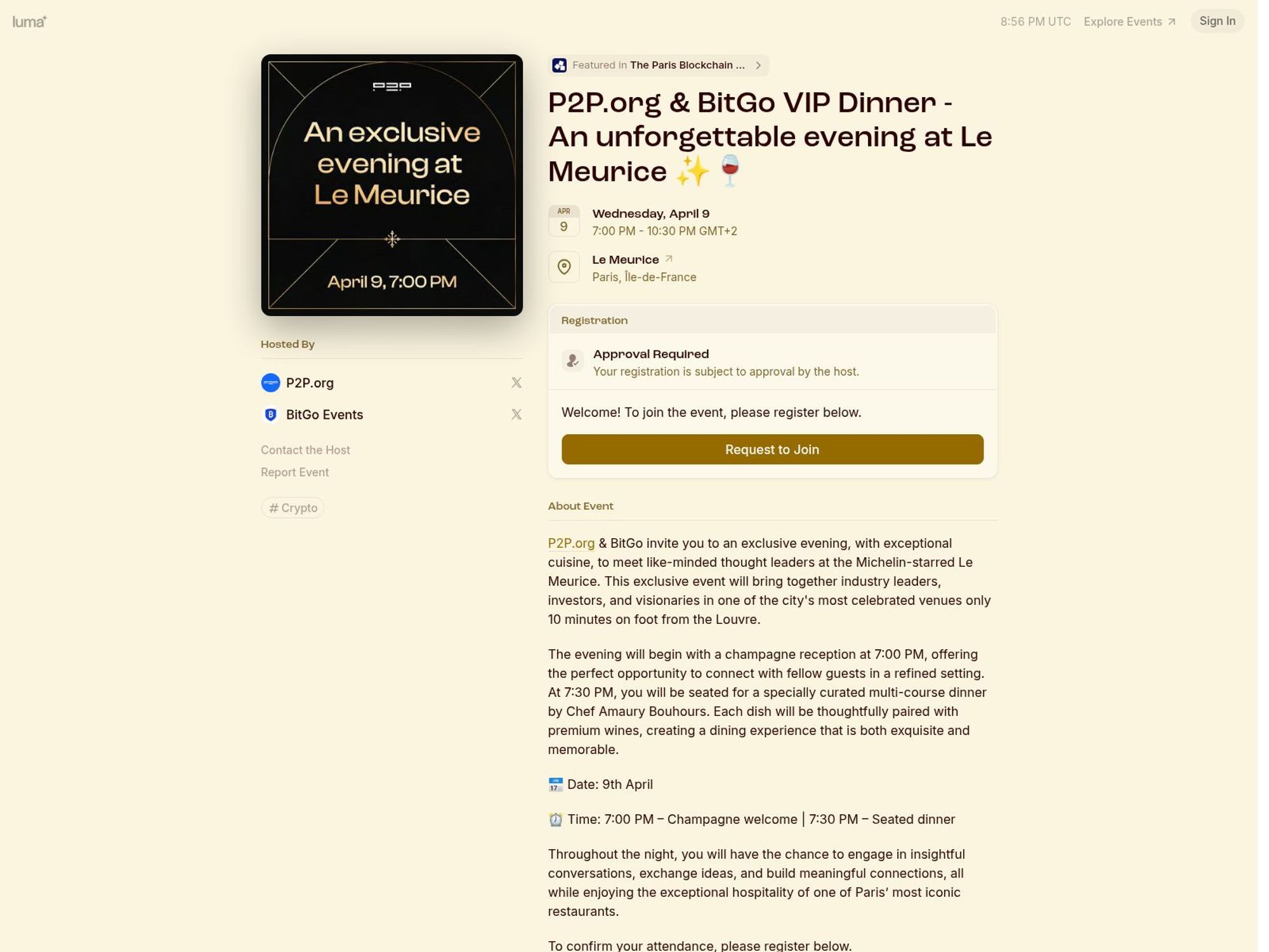 P2P.org & BitGo VIP Dinner - An unforgettable evening at Le Meurice ✨🍷 screenshot
