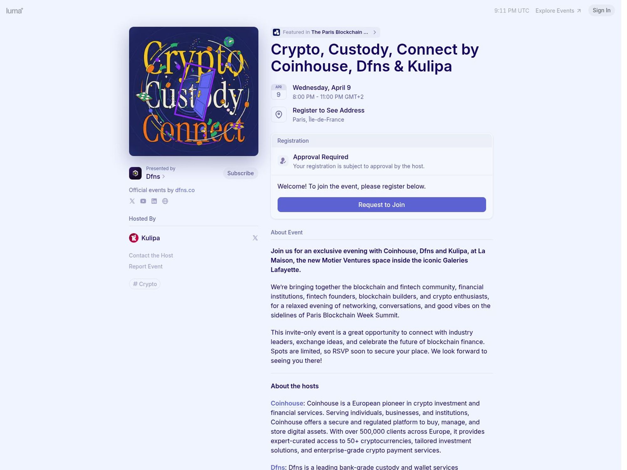 Crypto, Custody, Connect by Coinhouse, Dfns & Kulipa screenshot