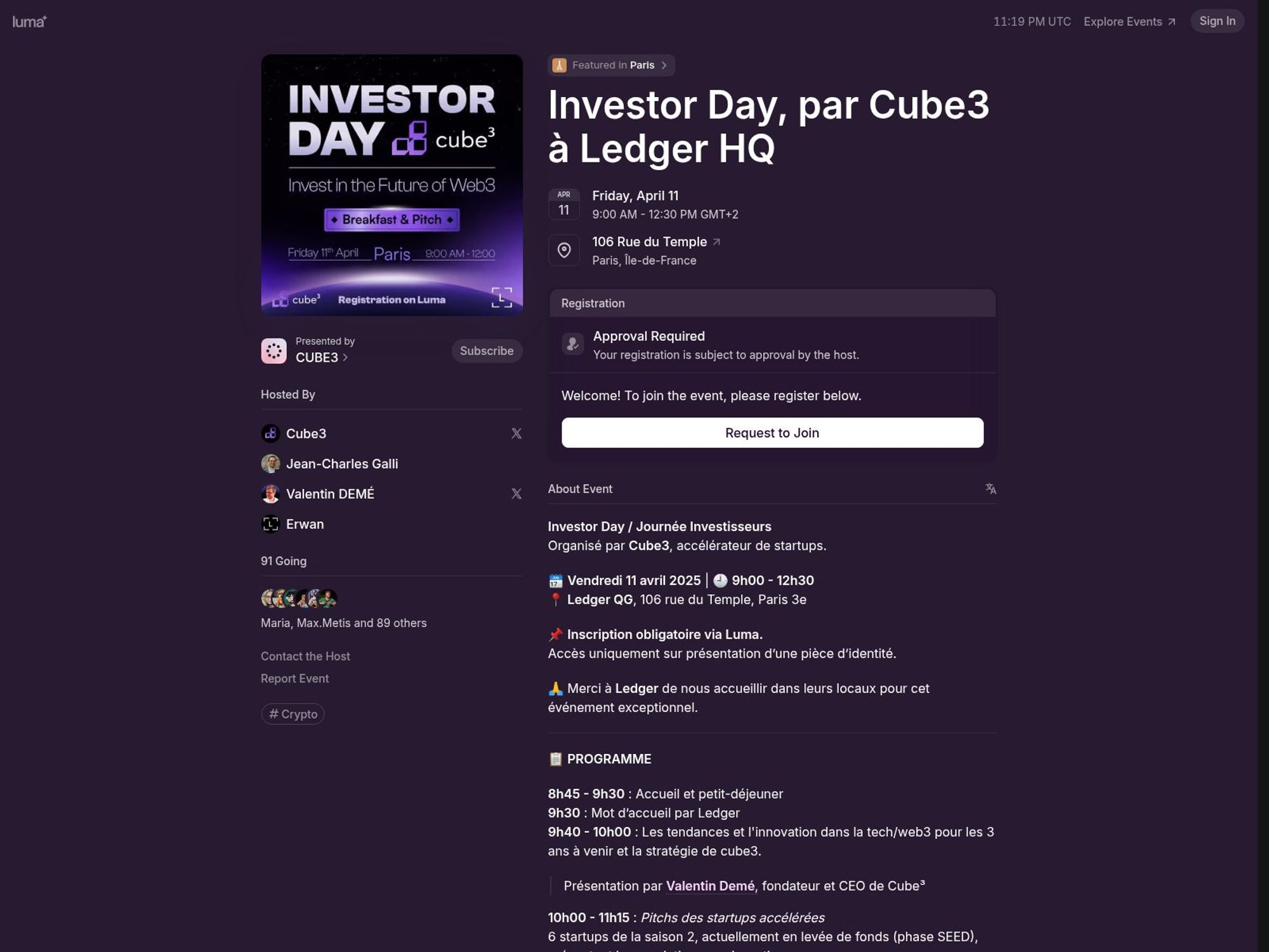 Investor Day, par Cube3 à Ledger HQ screenshot