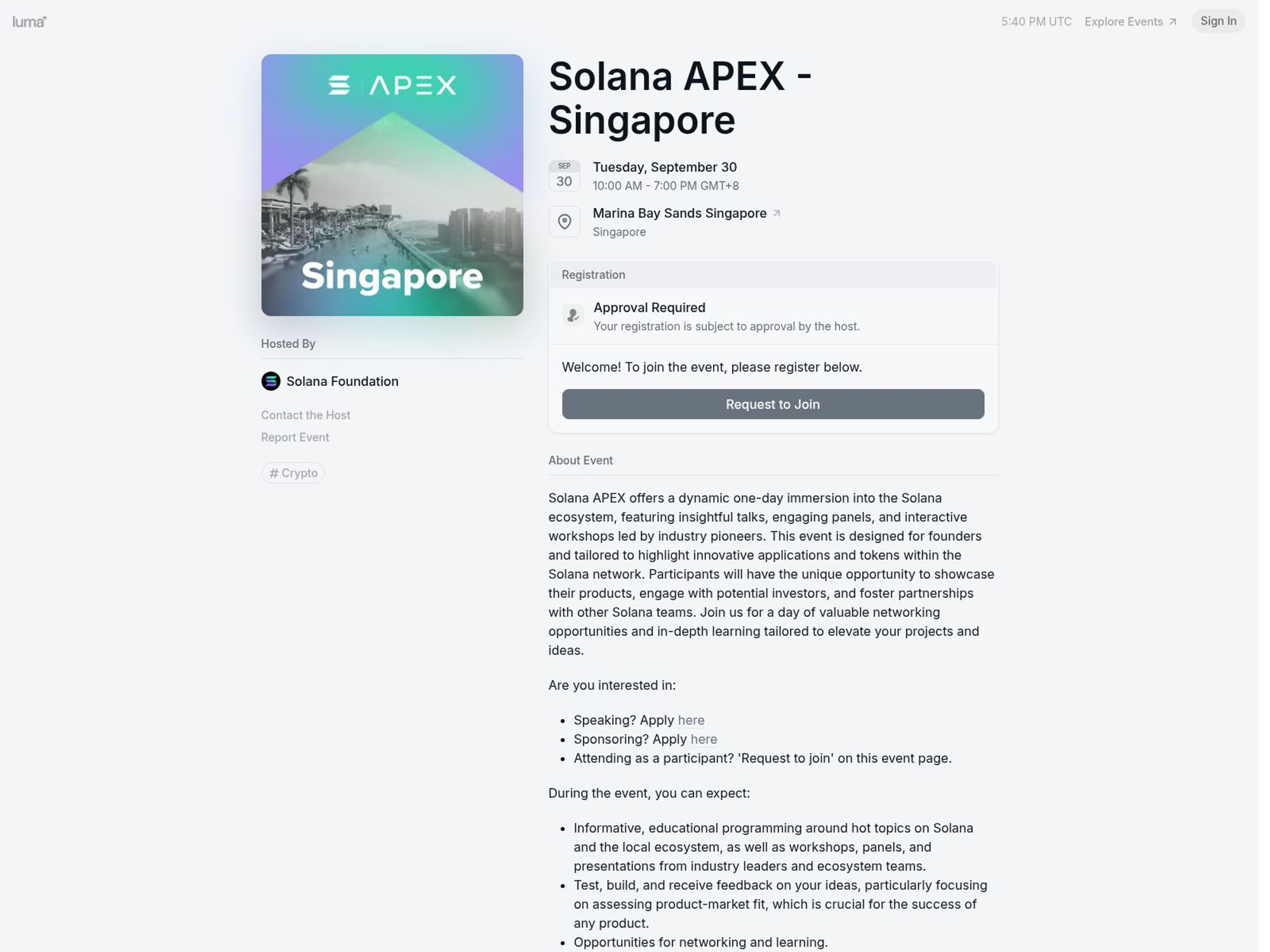 Solana APEX - Singapore website