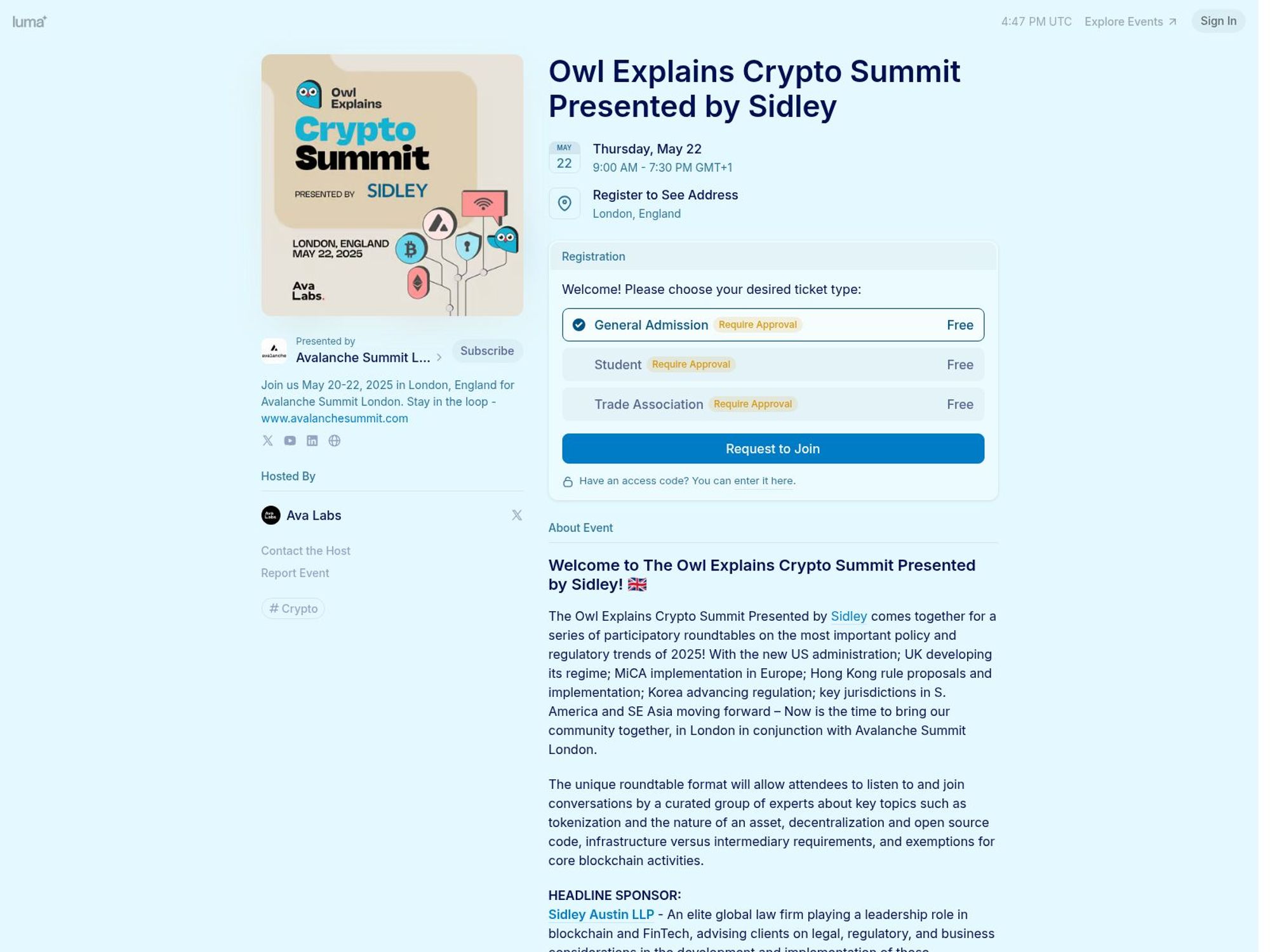 Owl Explains Crypto Summit Presented by Sidley screenshot