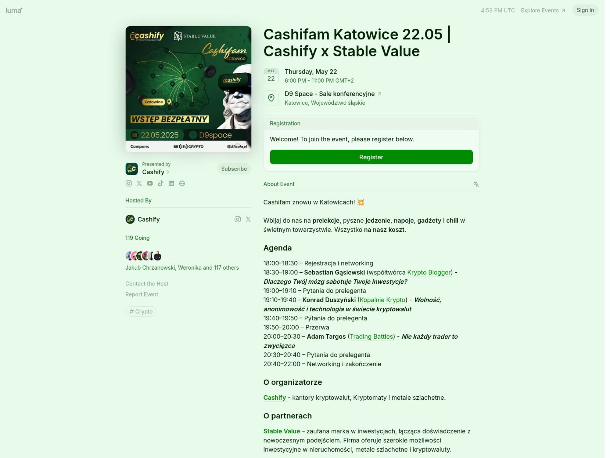 Cashifam Katowice 22.05 | Cashify x Stable Value screenshot