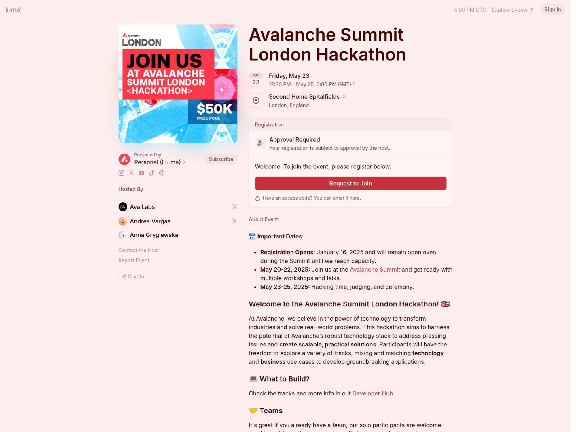 Avalanche Summit London Hackathon screenshot
