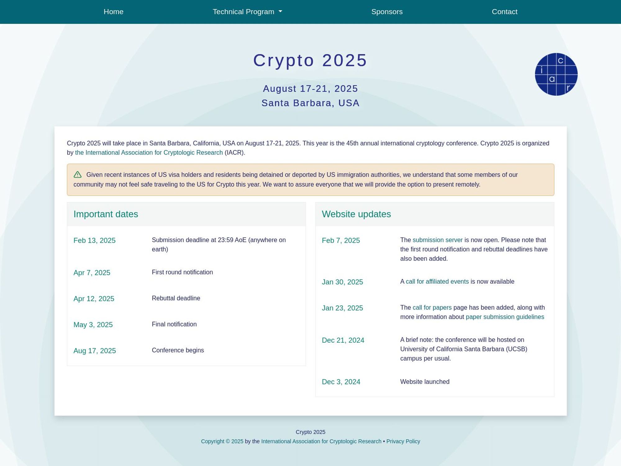 IACR Crypto 2025 website